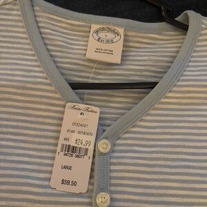 Brooks Brothers Light Blue & White Striped Henley Shirt